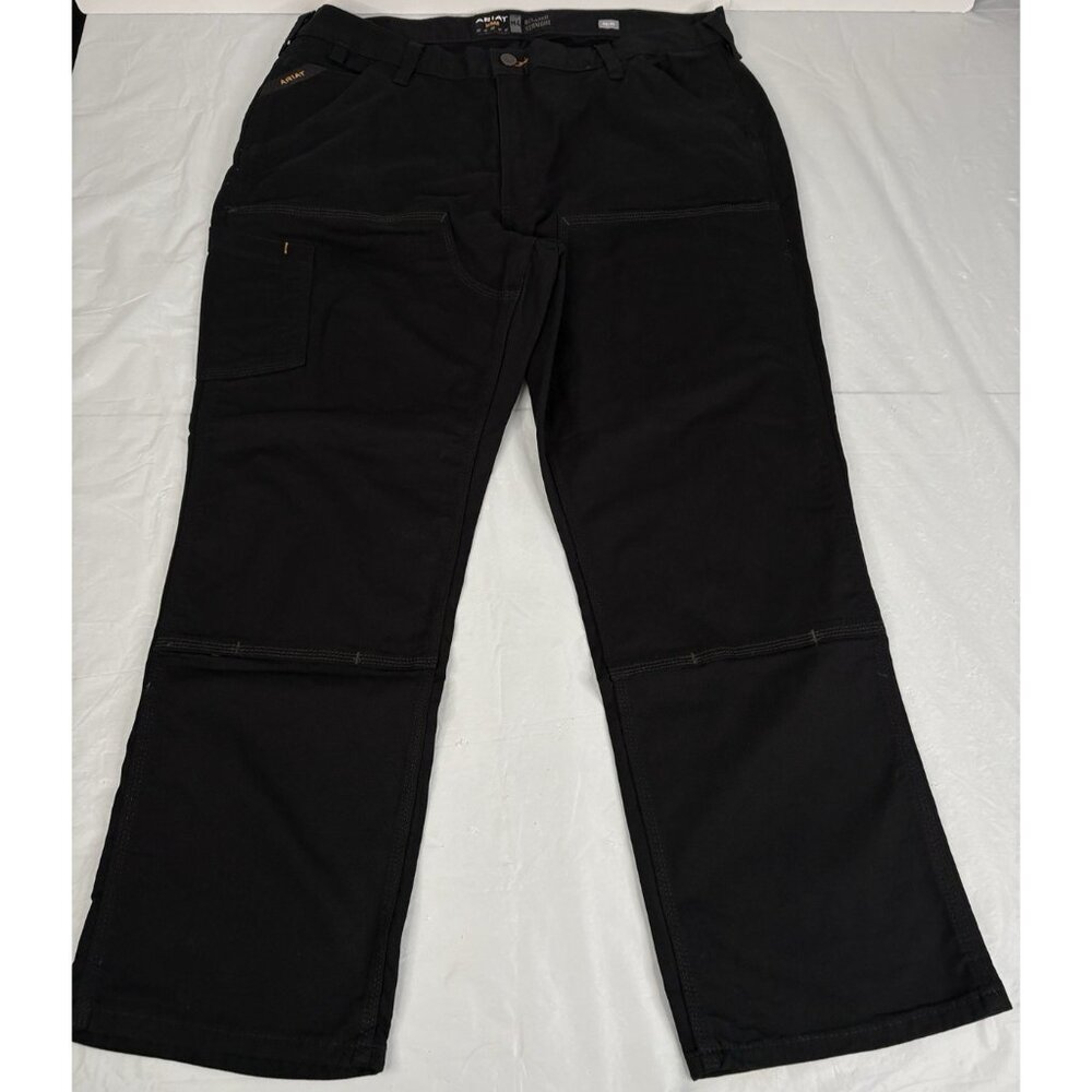 Ariat Rebar M4 Relaxed Straight Double Front Men 40x30 Black Canvas Pant DuraStr
